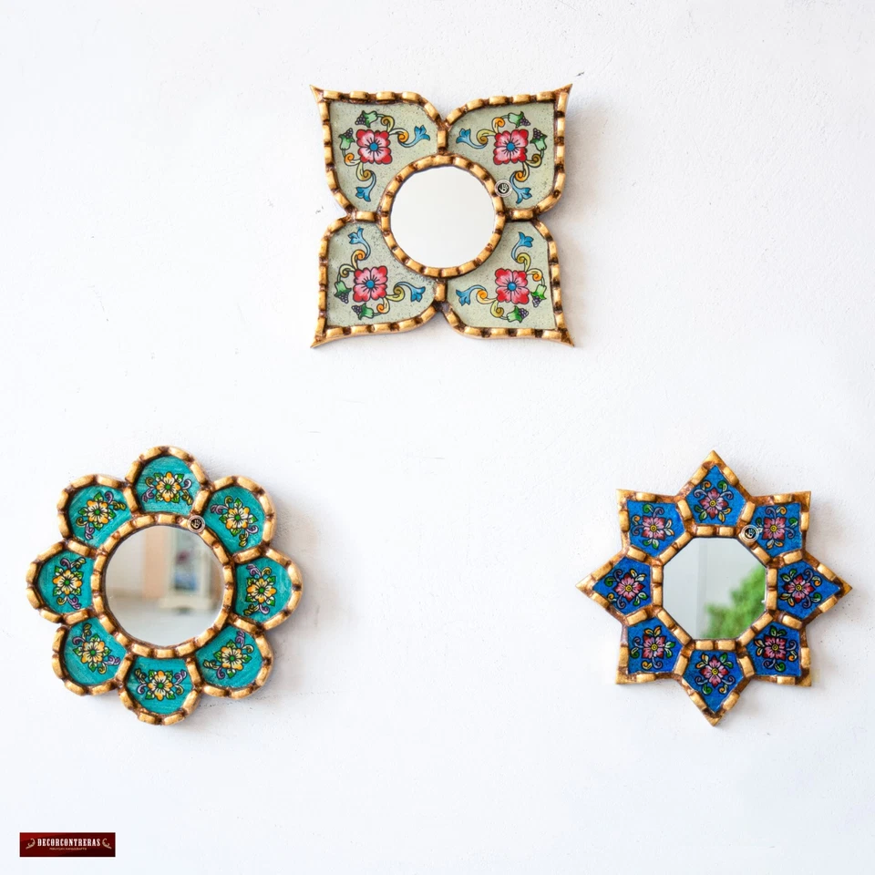 Small Accent Wall Mirror set 3, Decorative Colorful mirror of 6" for room decor - Image 2 of 4