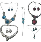 VTG Silver Tone Necklace Earrings Costume Jewelry Lot Set Bundle Faux Turquoise