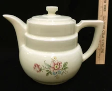 Teapot Mission Ohio Enterprise Drip O Lator Off White w/ Roses Flowers Vintage
