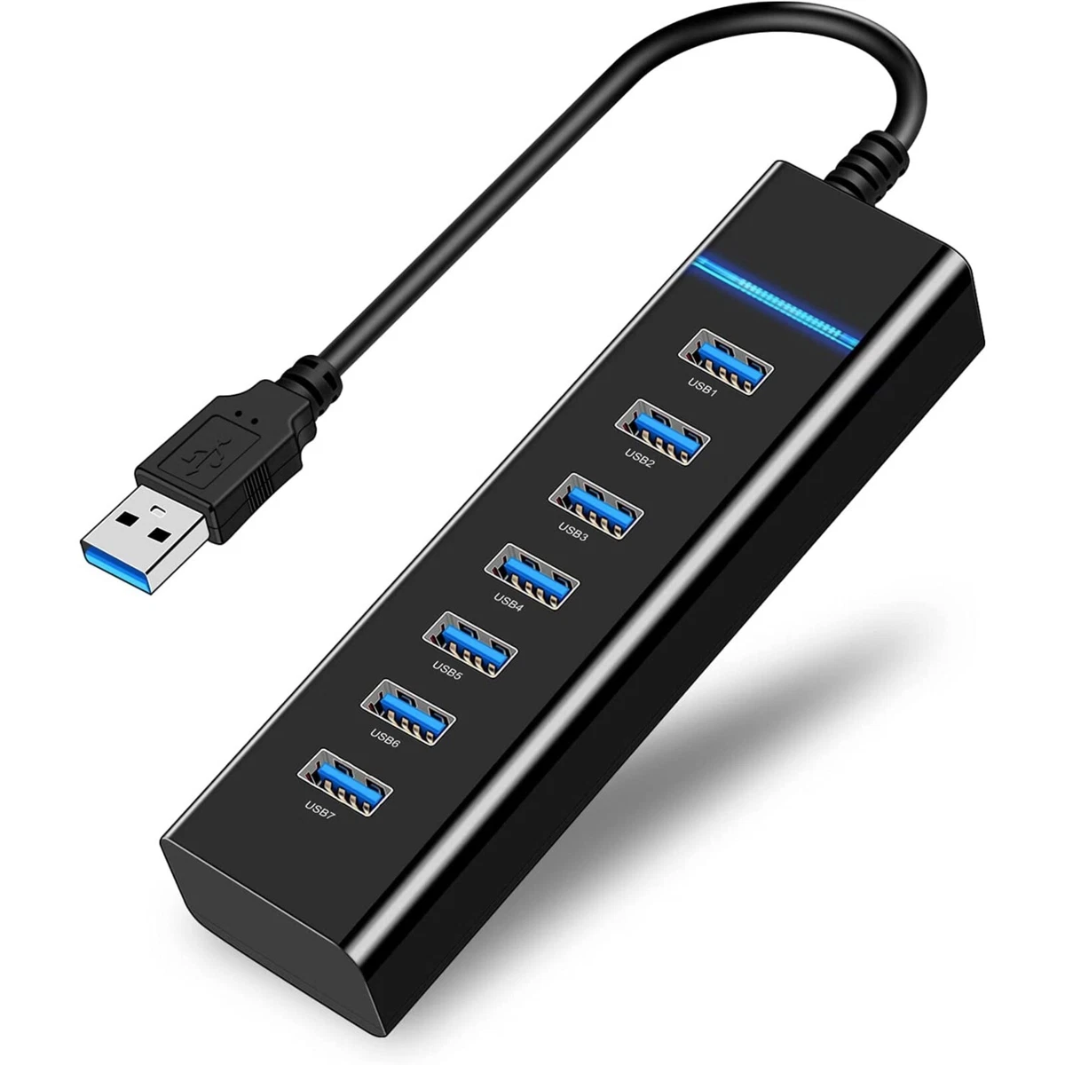 7 Ports Powered USB HUB 2nd Generation 10GB Super Speed External USB Port  USB 3.2 Aluminium USB Hub for Computer, Mac, PCs, Smartphone & Tablets  Computer Multiple USB Hub (Powered Black) 