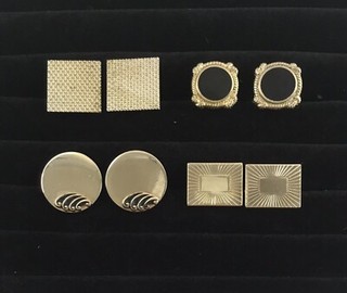 Cufflink Lot Square Enamel Fabric Texture Scrolls Rope Gold Tone Black VTG F1