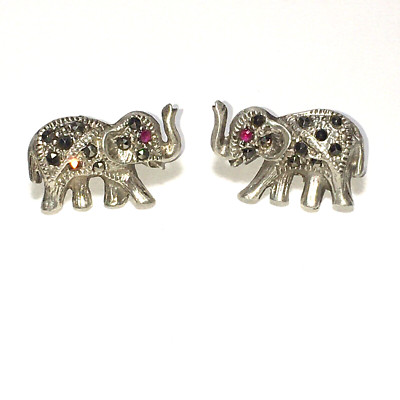 Sterling Silber Elefant Ohrringe ~ Rubin Augen, Markasit, Vintage Schmuck Ohrstecker