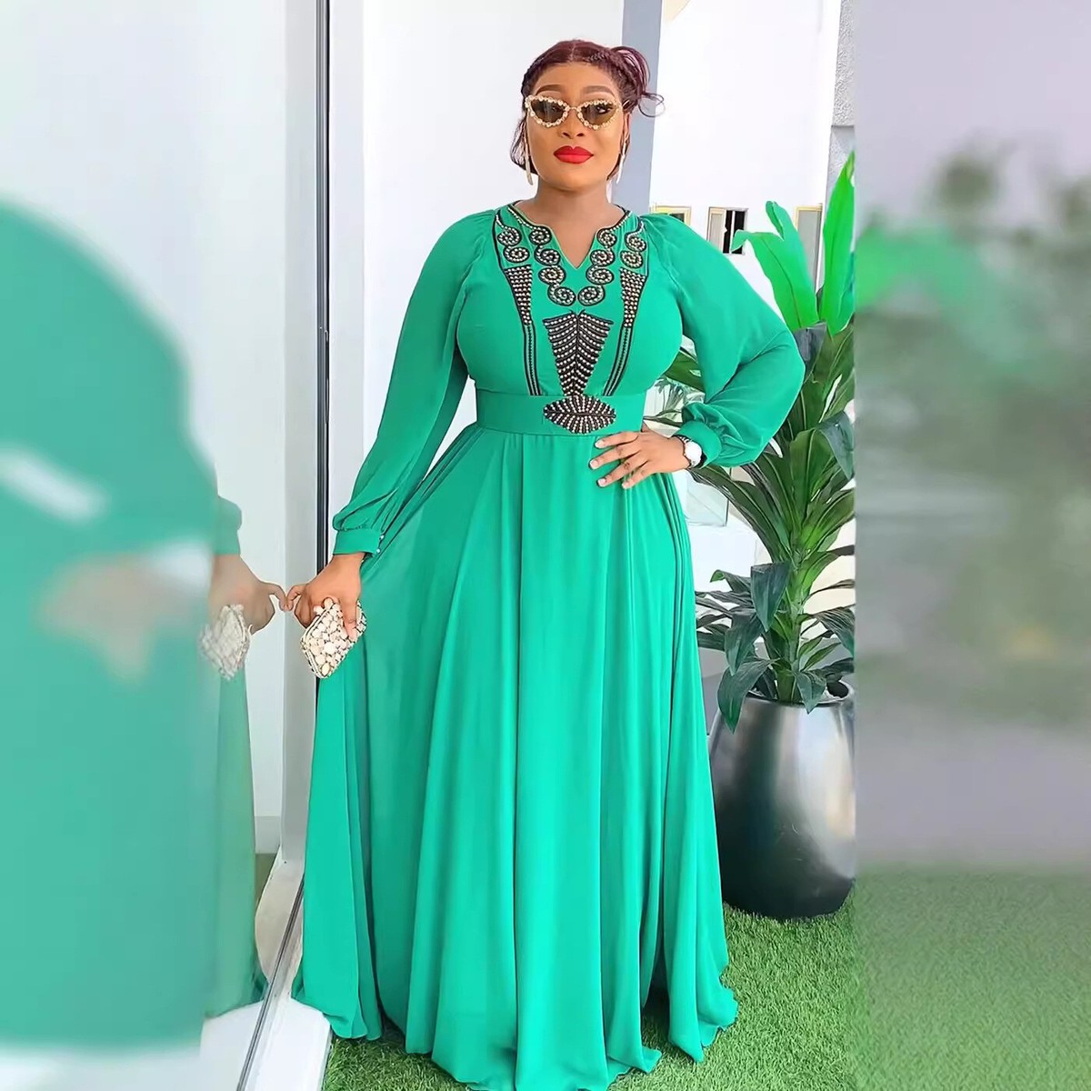 Fashion African Dashiki Women Hot Drill Maxi Dress Rhinstone Abaya Kaftan  Party | eBay