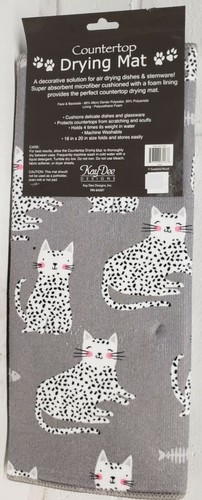 Kitchen Microfiber Reversible Dish Drying Mat (16" x 20") CATS ON GREY, KDD - Picture 8 of 20
