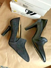 Nine West JAMMUP Notch Vamp Almond Toe Stiletto Pump 12M BLACK Leather or Suede