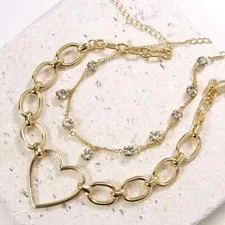 Choker Style Gold tone and Rhinestone Multi Chain Fashion Statement Necklace