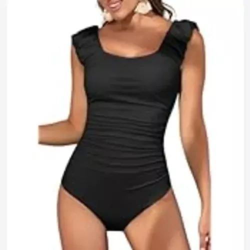 NWT Eomenie Black Tummy Control One Piece Swimsuit Size Small