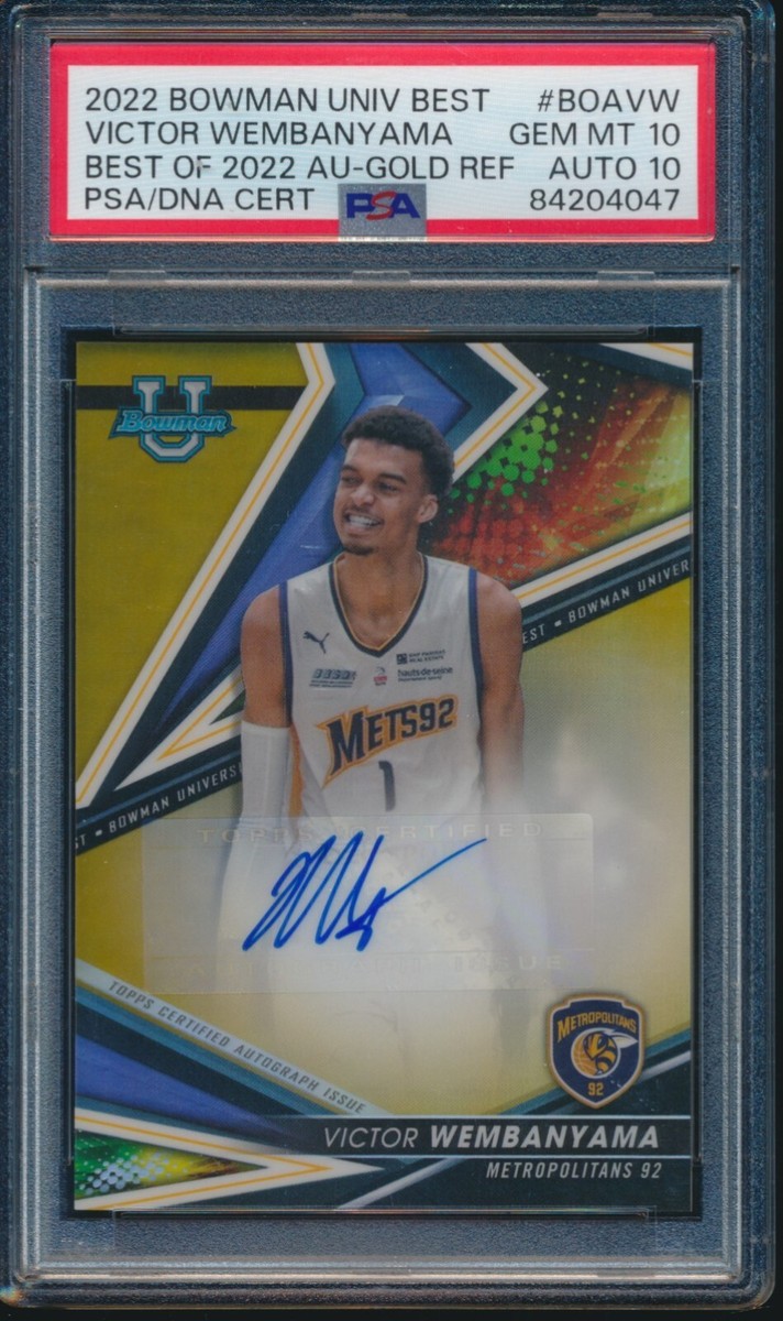 PSA 10/10 VICTOR WEMBANYAMA AUTO 2022 Bowman U Best GOLD REFRACTOR 