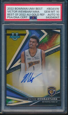PSA 10/10 VICTOR WEMBANYAMA AUTO 2022 Bowman U Best GOLD REFRACTOR