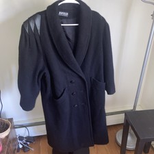 Vintage Jofeld Women Jacket Long Coat Black Wool Double Breasted Trench Size M