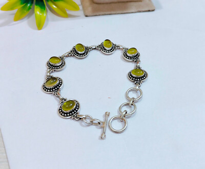 Bracelet Péridot Sur Argent 925 – 7,5 G – Pierre Naturelle Verte – Neuf Sans Boîte