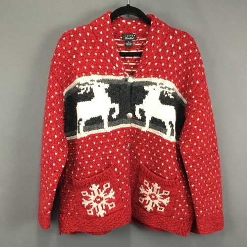 Heavy Vintage Handknit Winter Sweater and Hat Womens M Oversized Red Cardigan, $96.75 - Photo 2