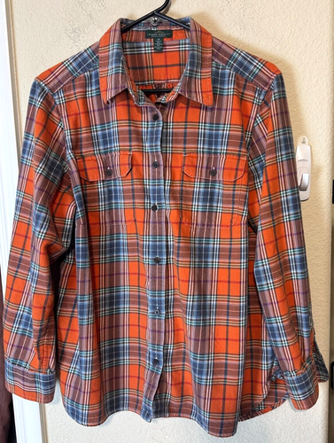 LRL Lauren Jeans Co Damenhemd Größe 1X 100 % Baumwolle kariert orange weicher Flanell