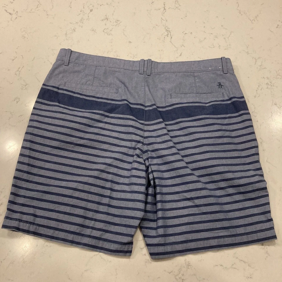 Pantalones Cortos Penguin by Munsingwear Para Hombre 38 Azul Rayas Ligeros Retro Foto 2 de 4