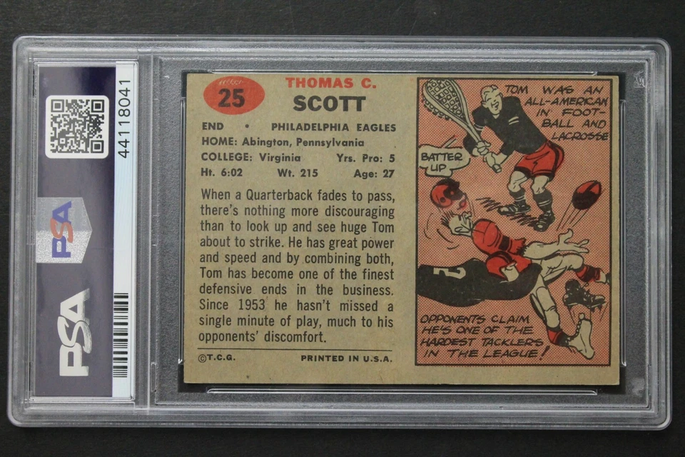 Tom Scott (d.2015) HOF Eagles Autograph Signed 1957 Topps #25 Football Card PSA - Image 2 of 3