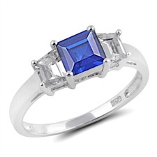 Blue CZ Square Solitaire Ring New .925 Sterling Silver Band Sizes 5-9