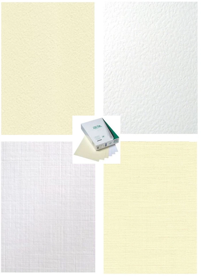 A4 ZANDERS ZETA PAPER MATT HAMMER HAMMERED & LINEN IVORY & WHITE 100gsm