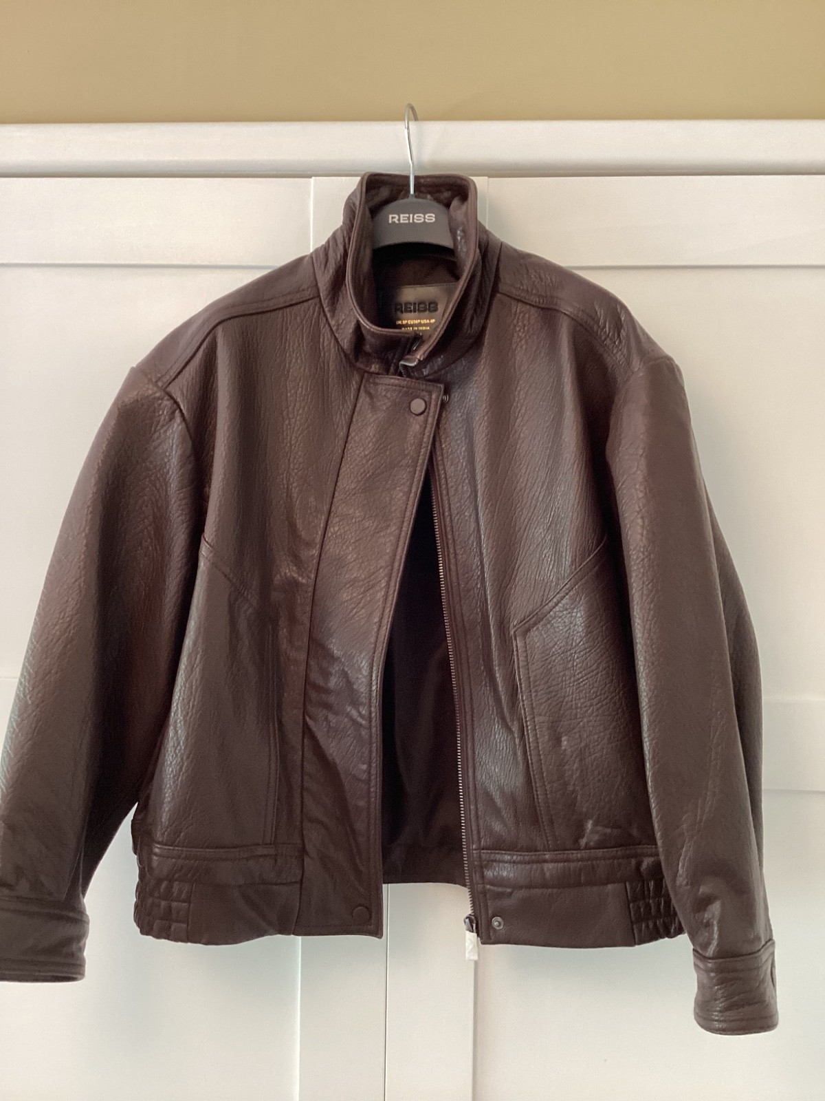 Reiss Kiara textured leather jacket in burgundy size 8P BNWT RRP £498.00