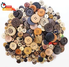 TCOTBE 600 Pcs Assorted Sizes Wooden Buttons Mixed Colors Coconut Shell Wood Han
