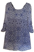Women's Blue Chiffon Dress Shift V Back Lined 3/4 Sleeve Boho Speechless XS
