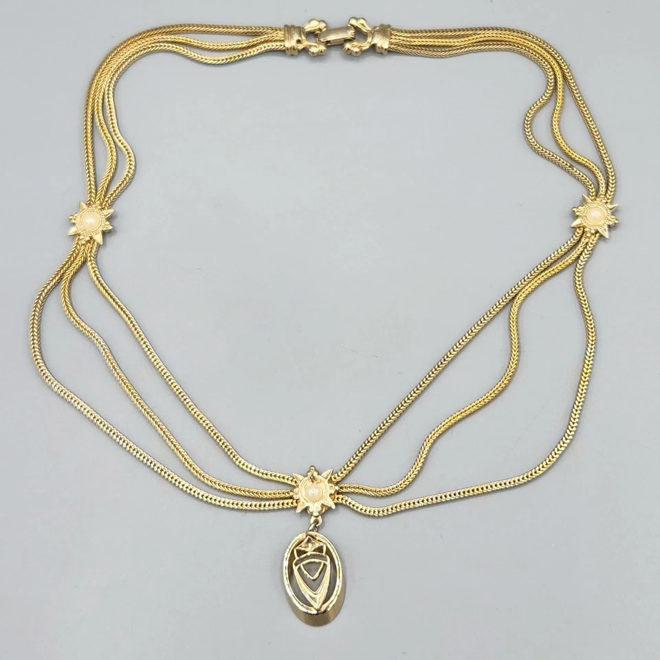 复古维多利亚复兴人造珍珠金色狐尾链节日项链 145 — 第 2/4 张图片