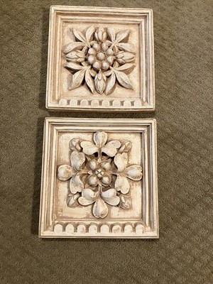 Two Vintage House Parts Inc Handcrafted Plaster Botanical Wall Plaques 10x10