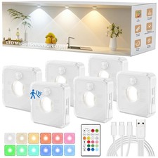 6 Pack Under Cabinet Lighting, Puck Lights with Remote,Motion Light Indoor,3 ...
