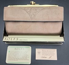 Rolfs Brown Leather Kiss Lock Clutch Wallet Vintage Gold Frame USA