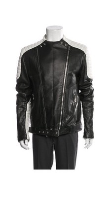 Balmain Leather Jacket Mens 54 Biker Moto Quilted Paris France
