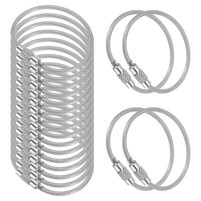 4.7 Inch Wire Keychain Cable, 20 Pack Key Ring Loop, Silver