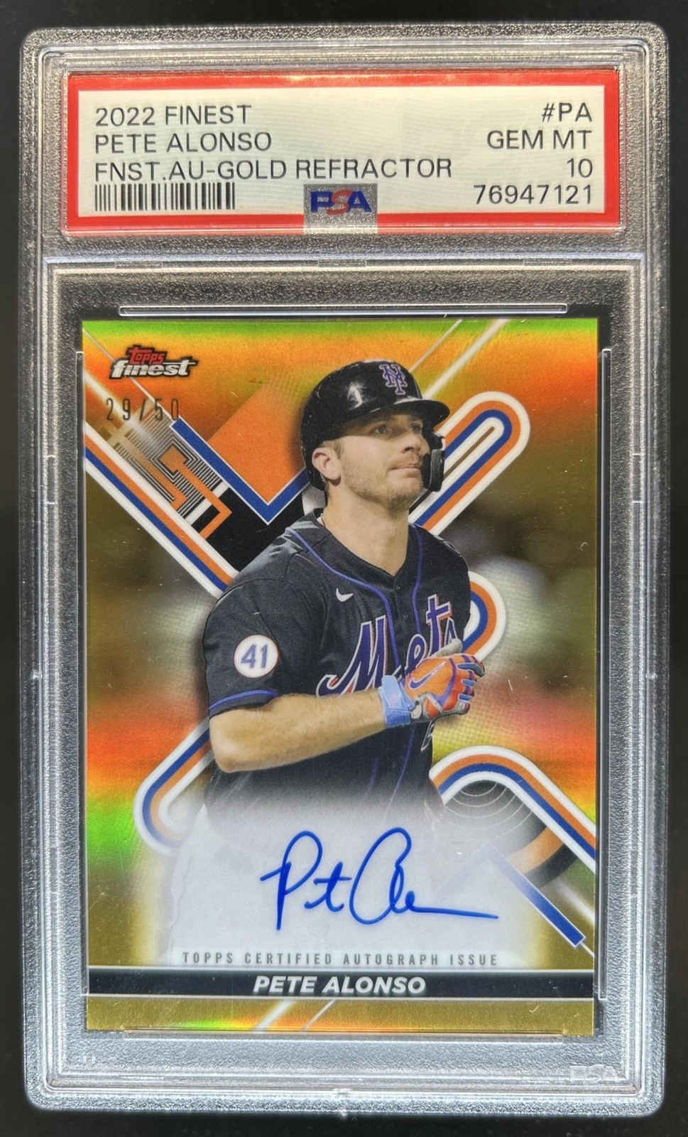 2022 Topps Finest Pete Alonso Auto Gold Refractor #/50 Mets PSA 10 GEM MINT