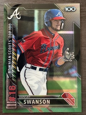 2016 Bowman Chrome Dansby Swanson Scouts' Top 100 Green Refractor serial /99