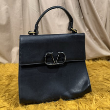 Valentino Garavani Black Top Handle Flap Bag V Logo, Gold Hardware, Pockets