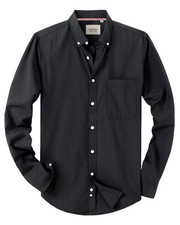 Mens Solid Oxford Shirt Long Sleeve Dress Shirt Work Casual Black Button Down...