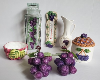 Grapevine Fruit Decor Lot Sugared Clusters Glass Decanter Ceramic Kitchen