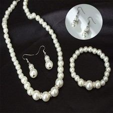 Bracelets Jewelry Charm Necklace Set Pearl Choker Women 3pcs Fashion Earring