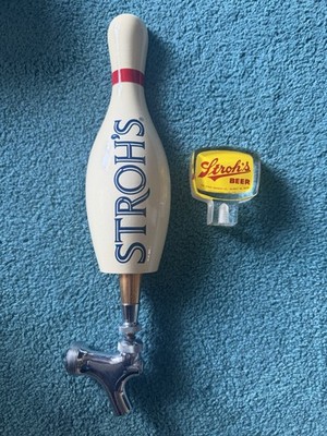 Lot Of 2 Stroh's Beer Tap Handle Bowling Pin, Lucite Beer Tap Handle With Tap