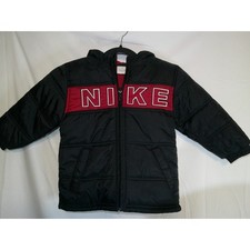 Vintage Y2K Nike Kids Black Red Puffer Hooded Winter Jacket Size 4