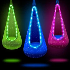 Light up Kids Pod Swing Seat, Kids Hanging Hammock Swing Chair with LED Lights &