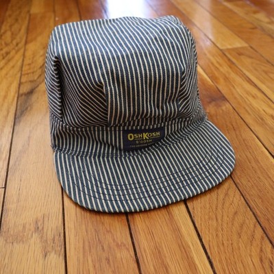 Vintage OshKosh B Gosh Hickory Stripe Railroad Engineer Hat Cap USA Made 1980s