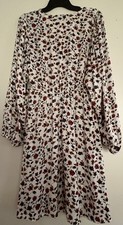 Banana Republic Short Blouson Dress Womens M Cream Floral Satin Long Sleeve