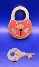 Vintage G & J Red Padlock w/Key ~ Made in USA (Unique & Rare Item) *WORKS* ๐