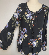 Top túnica American Eagle para mujer S negro floral oscuro cottagecore pradera campesina