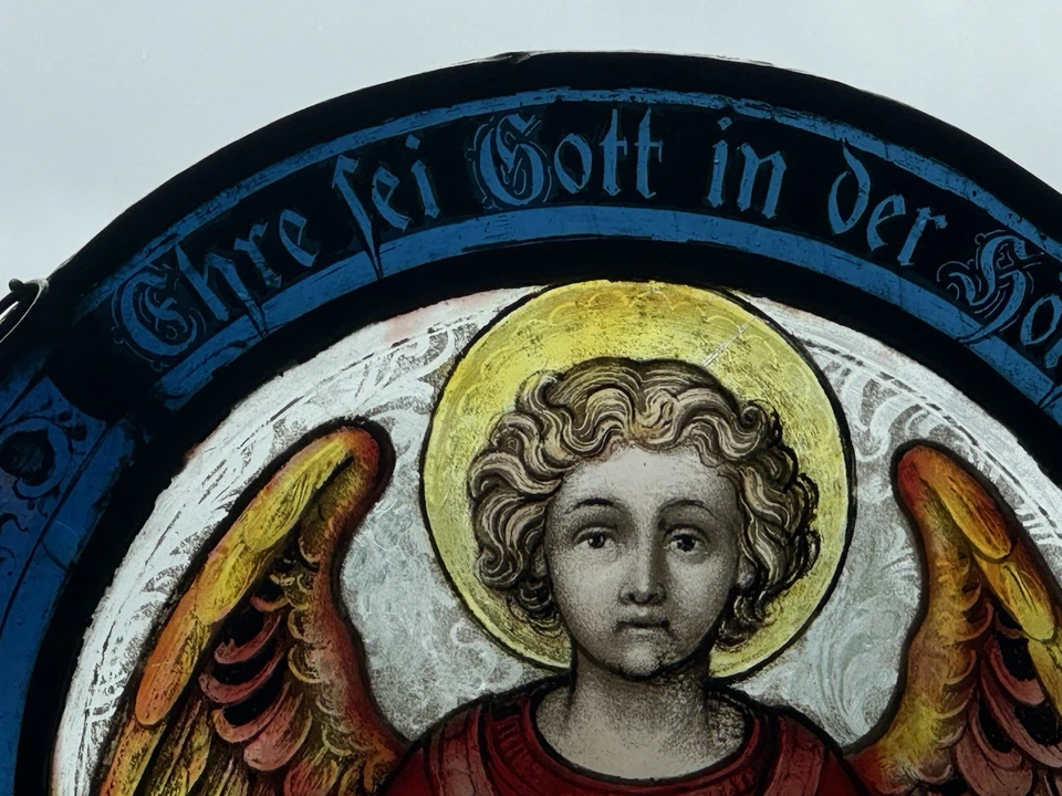 Fensterbild Bleiverglasung Engel Ehre sei Gott in der Höhe- Friede den Menschen - Bild 4 von 4