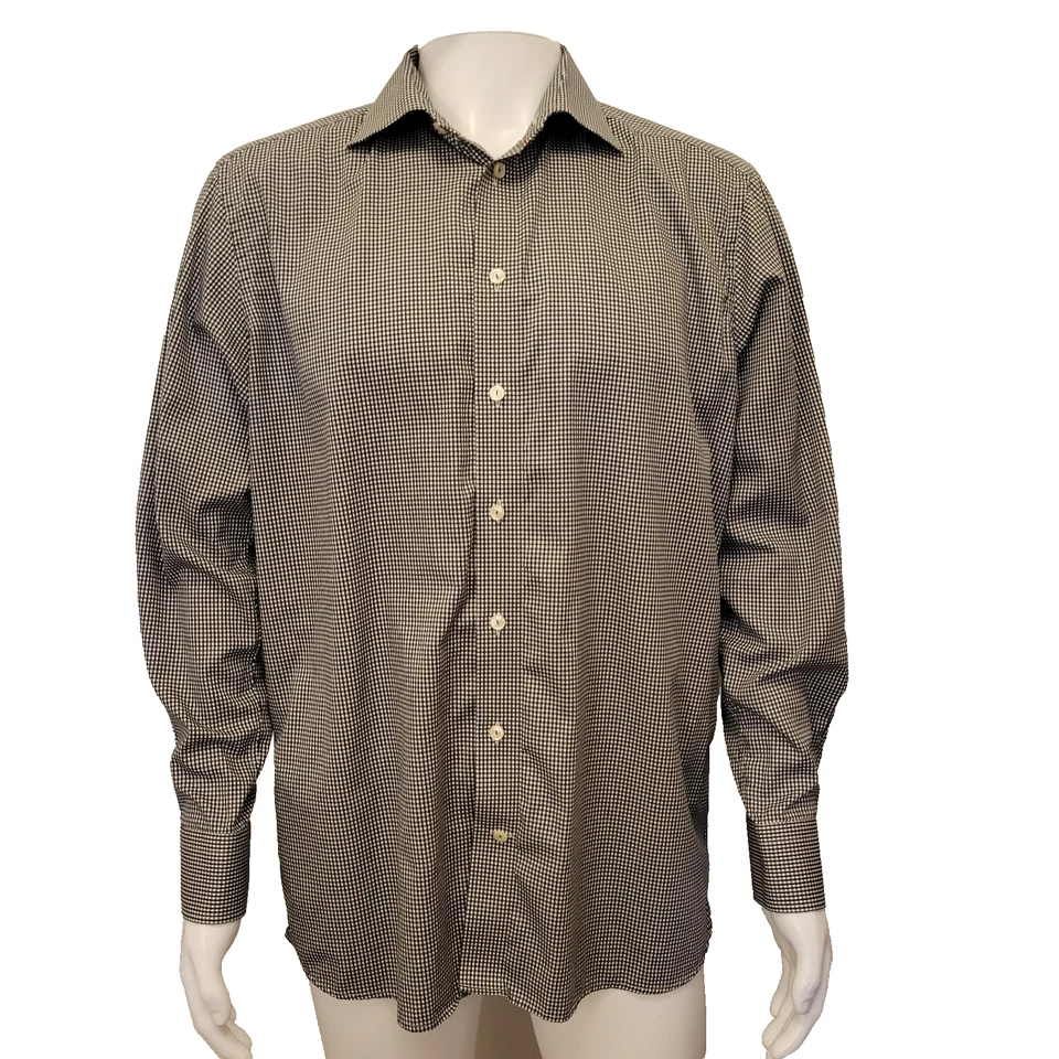 Eton shirt mens 43 17 black gingham 100% cotton Contemporary angled Romania - Image 2 of 4