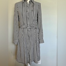NY Collection Women's Petite Long Sleeve Belted Shirtdress Black/White Size PS