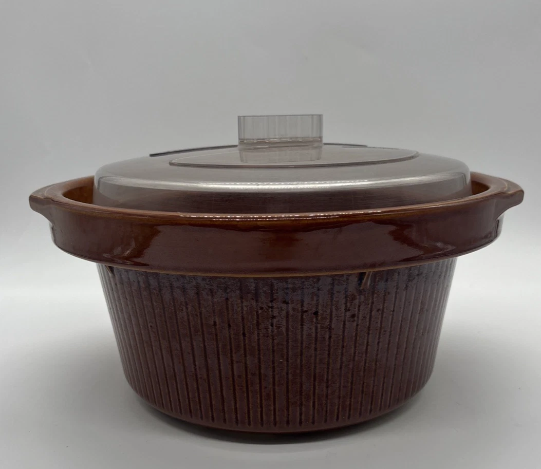 Vintage Rival Crockpot 181112 OEM Ceramic Brown Crock Insert And 10" PLASTIC LID