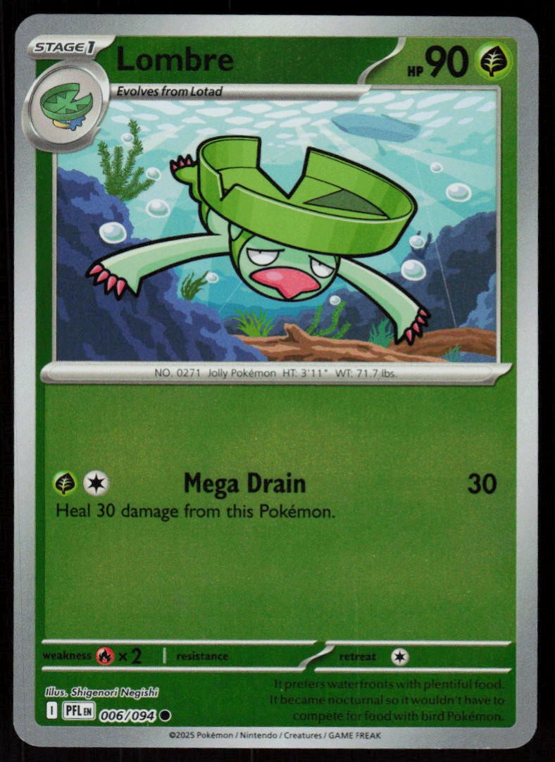 Lombre 006/094 Common Phantasmal Flames Pokemon Reverse Holo Near Mint
