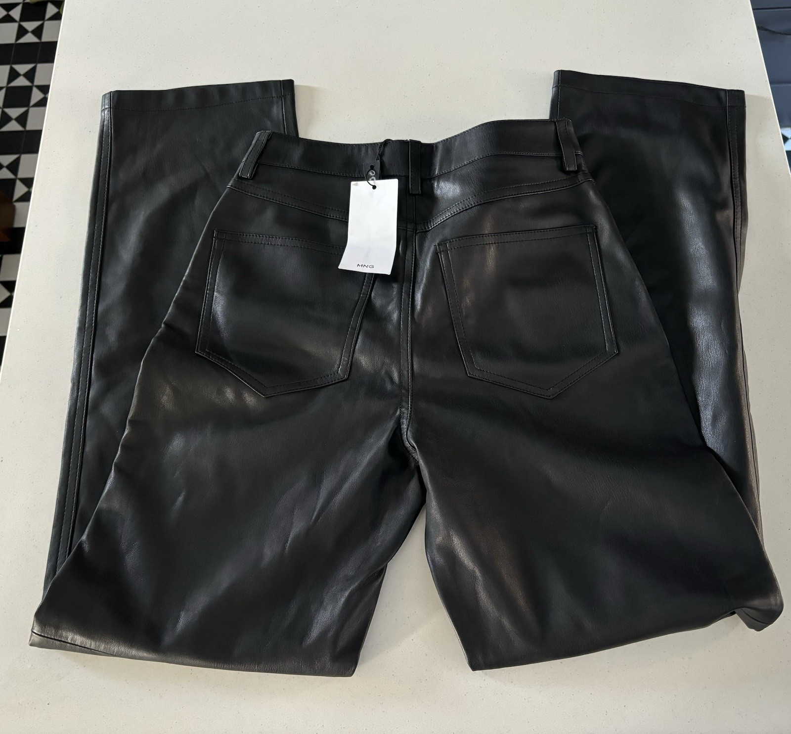 Women’s Mango Faux Leather Wide Leg Trousers Black Size 4 - New with Tags