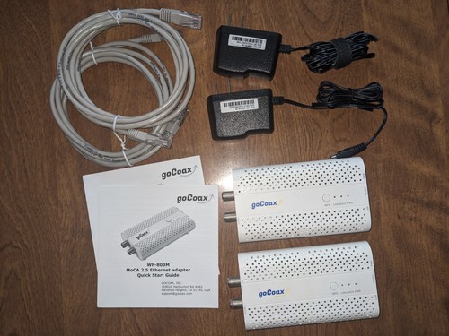 (2) GoCoax MoCA 2.5 ETHERNET ADAPTERS Model WF-803M - CAT 5e Ethernet Cables